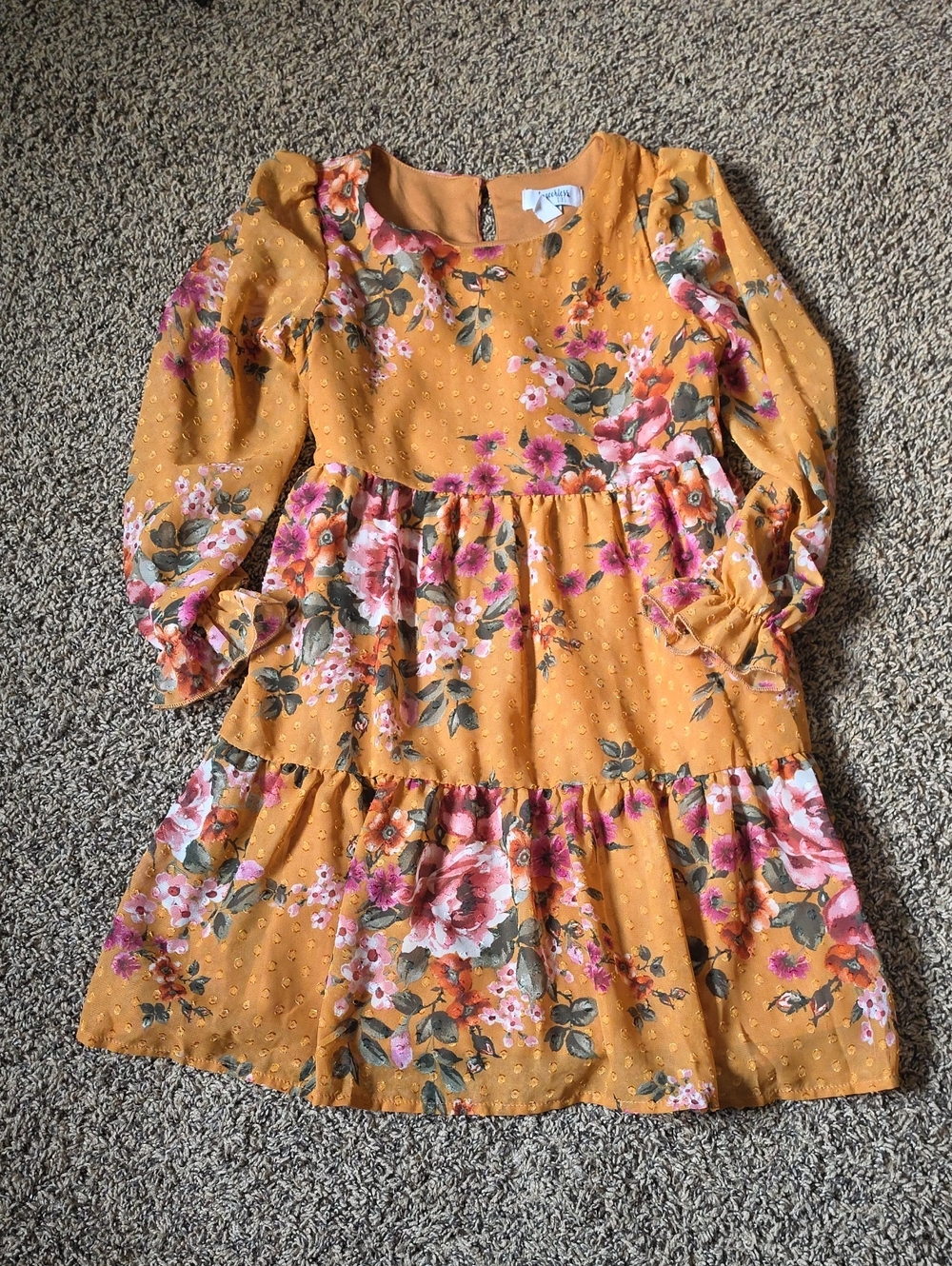 Speechless Mustard Floral Tiered Long-Sleeve Dress